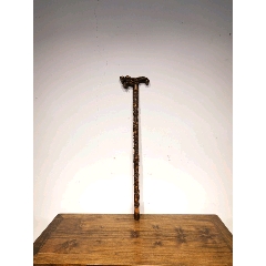 黄杨木龙头拐杖一个雕刻福寿精美尺寸如图全品