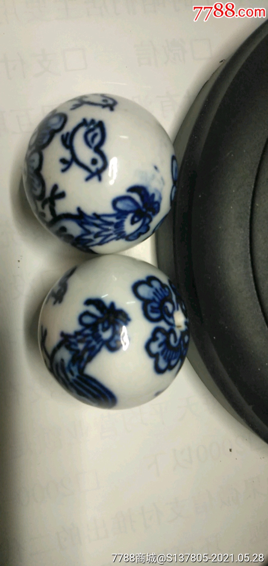 青花瓷珠子隔珠老瓷珠子空心珠子手绘青花瓷球对珠-价格:200元-se