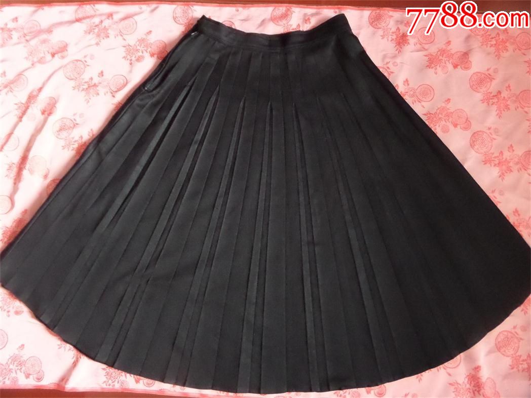 老裙子80年代黑色涤纶面料百褶裙道具服装905