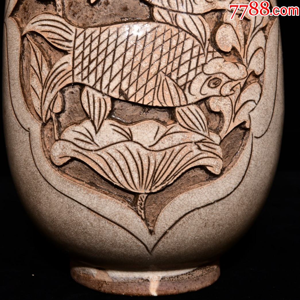 磁州窯系【魚紋,提樑壺】(工藝品)