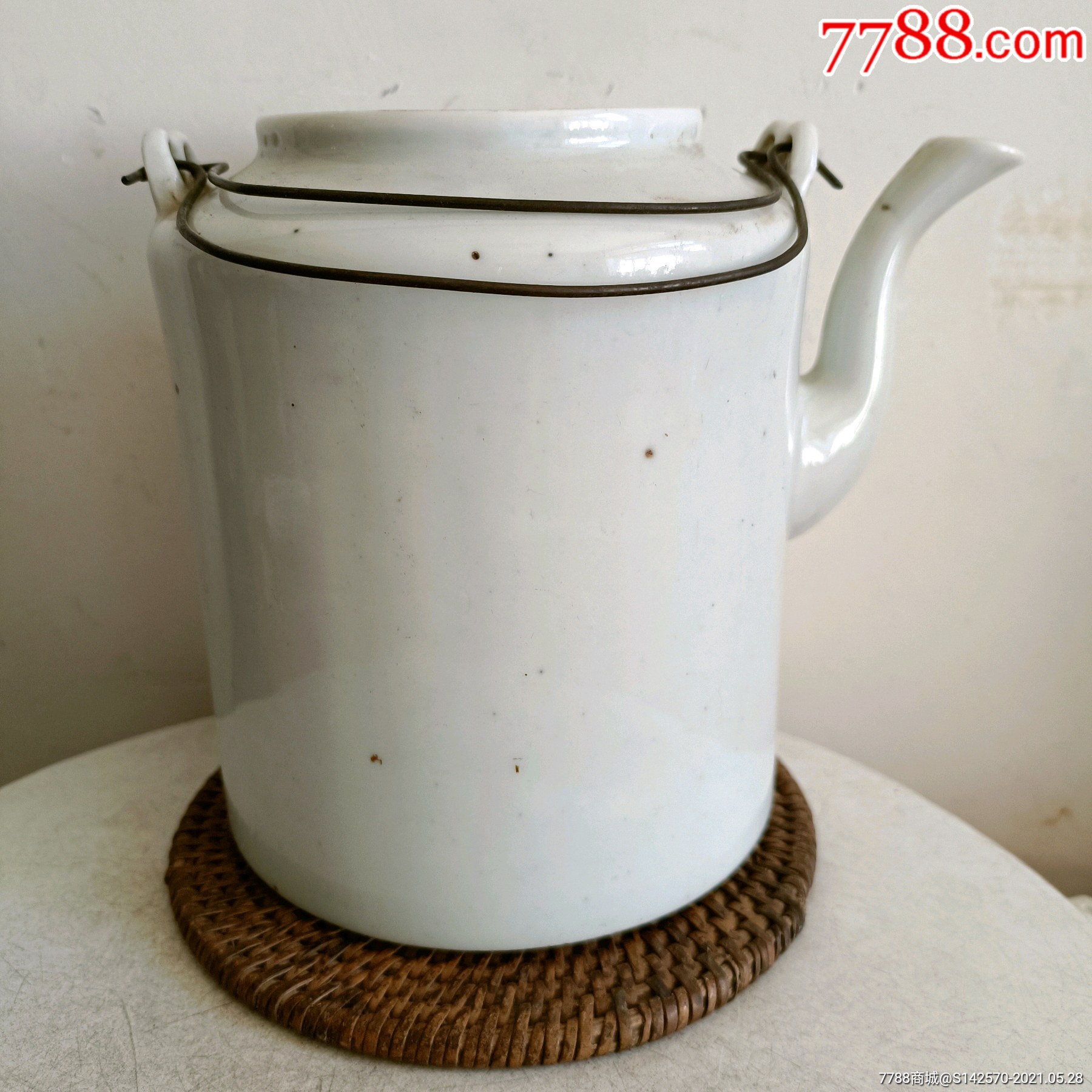 晚清民国时期白釉提梁壶仅口延短冲微磕如图所示保老保真-青花瓷-7788