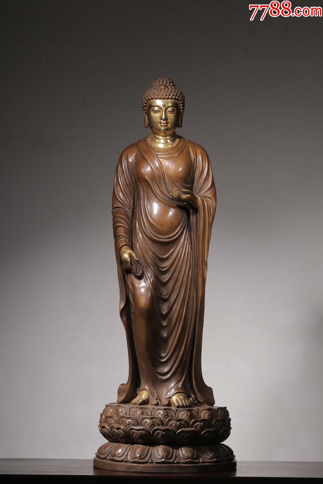 大明永乐年铜鎏金释迦摩尼立像-铜像/铜佛像-7788商城
