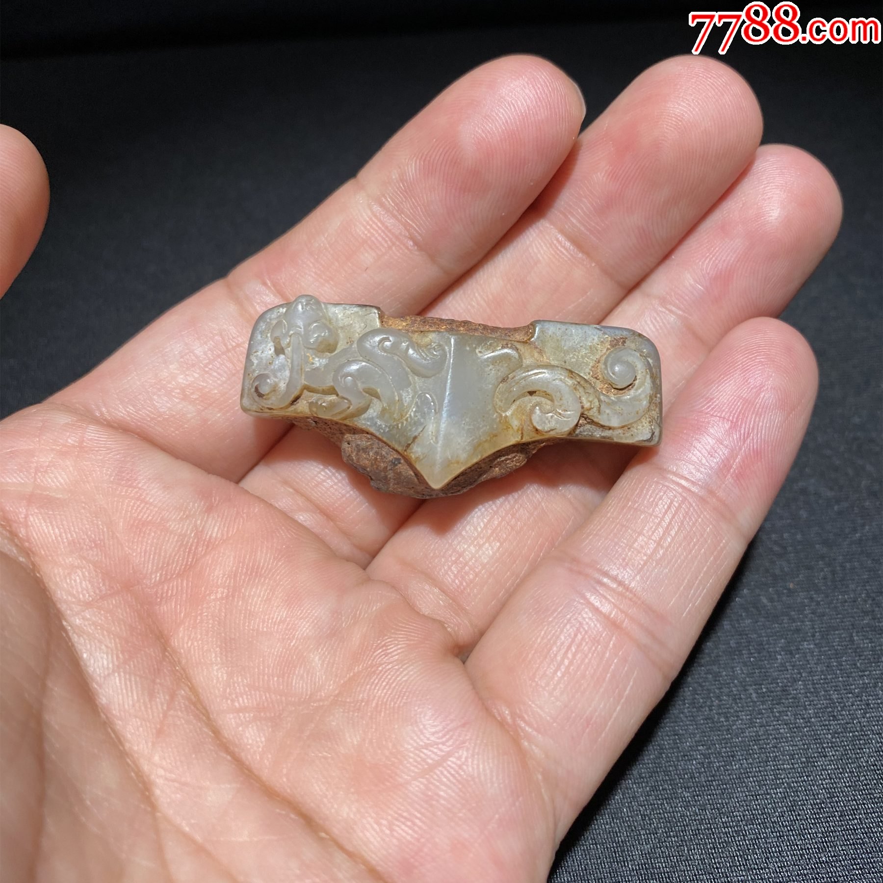 古玉剑格汉和田玉螭龙纹剑格古玉剑饰玉剑具礼器古兽纹饰