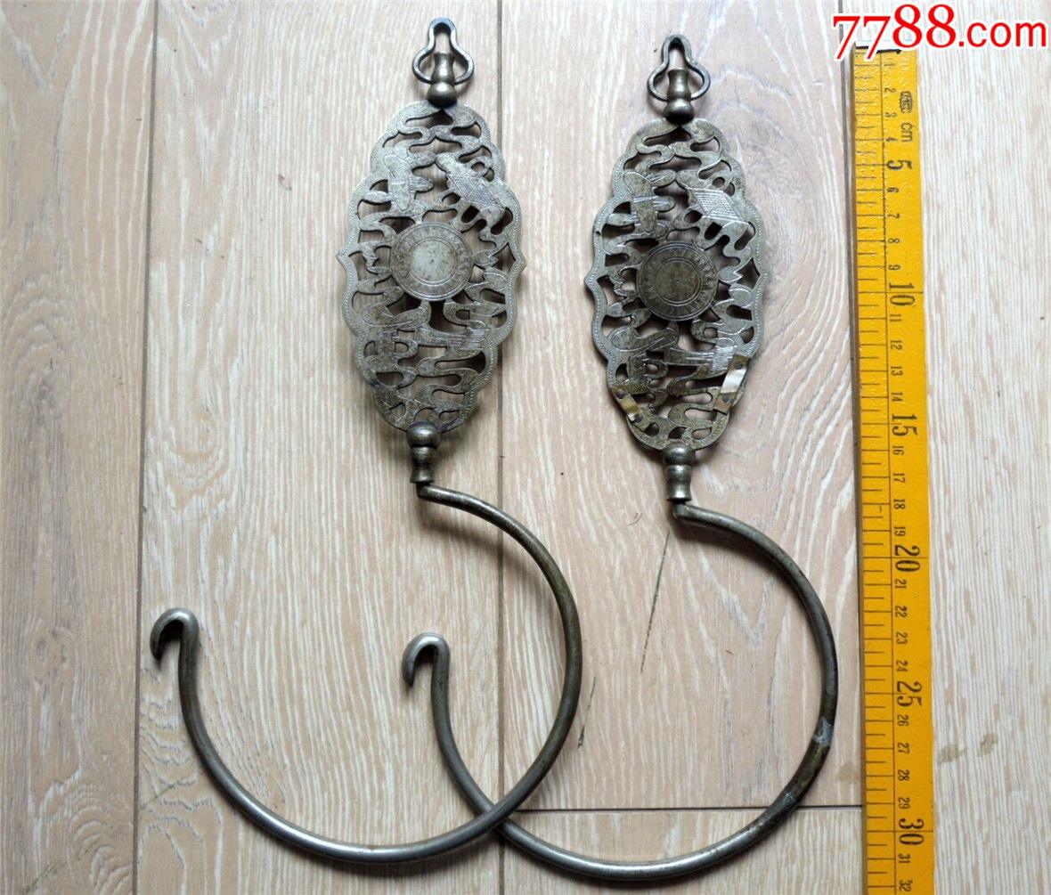 晚晴苏工镂空双面精刻文房四宝大号赛银白铜蚊帐钩一对-一只有伤_价格
