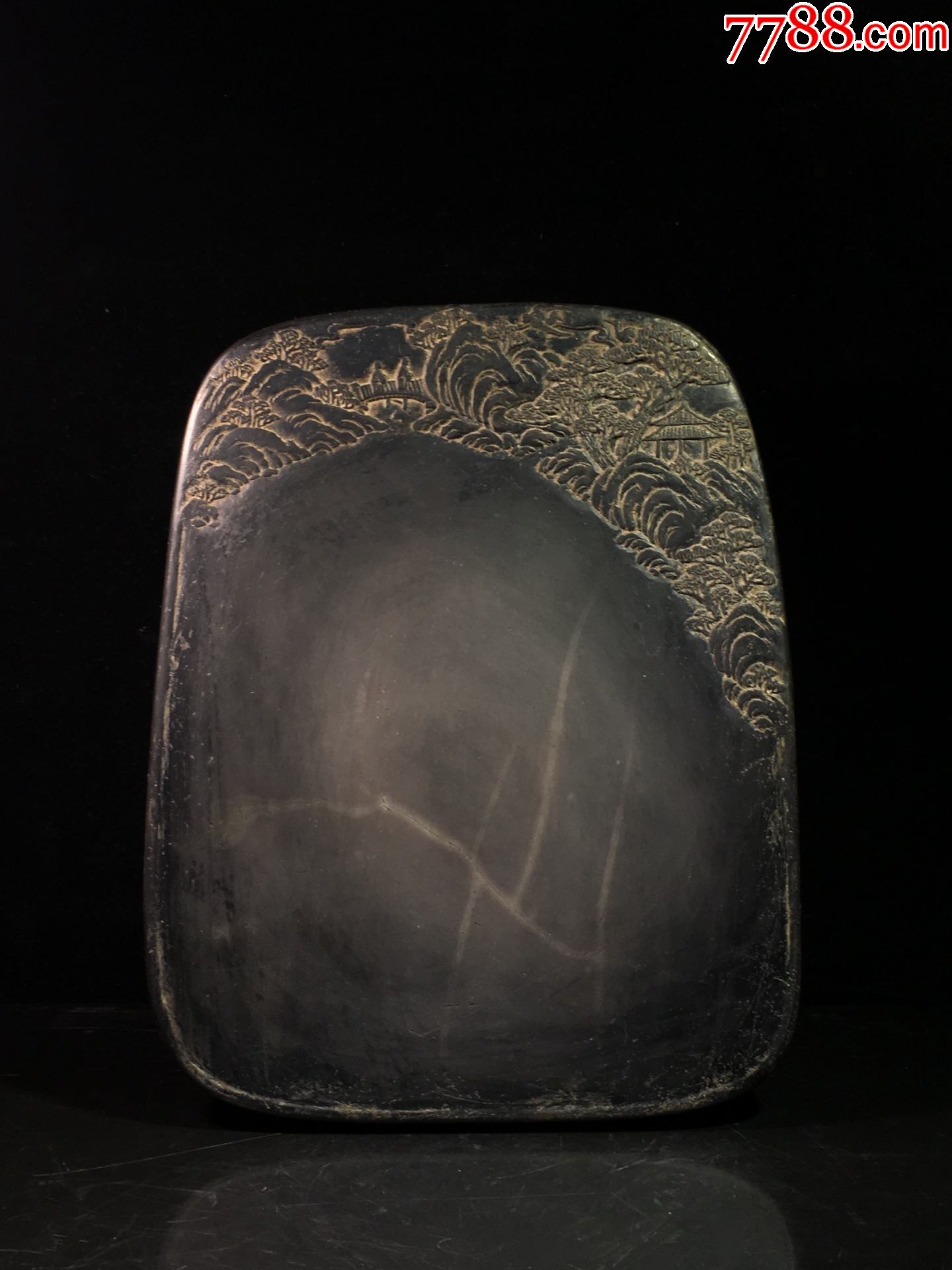 冰纹端石湖畔美景文房端砚