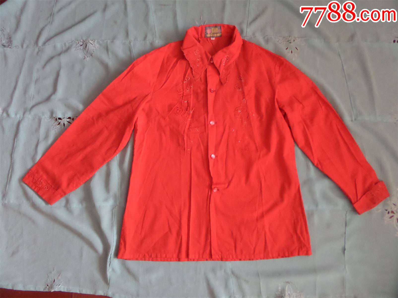 老衬衣780年代有机玻璃扣女式红衬衣影视道具服装1709