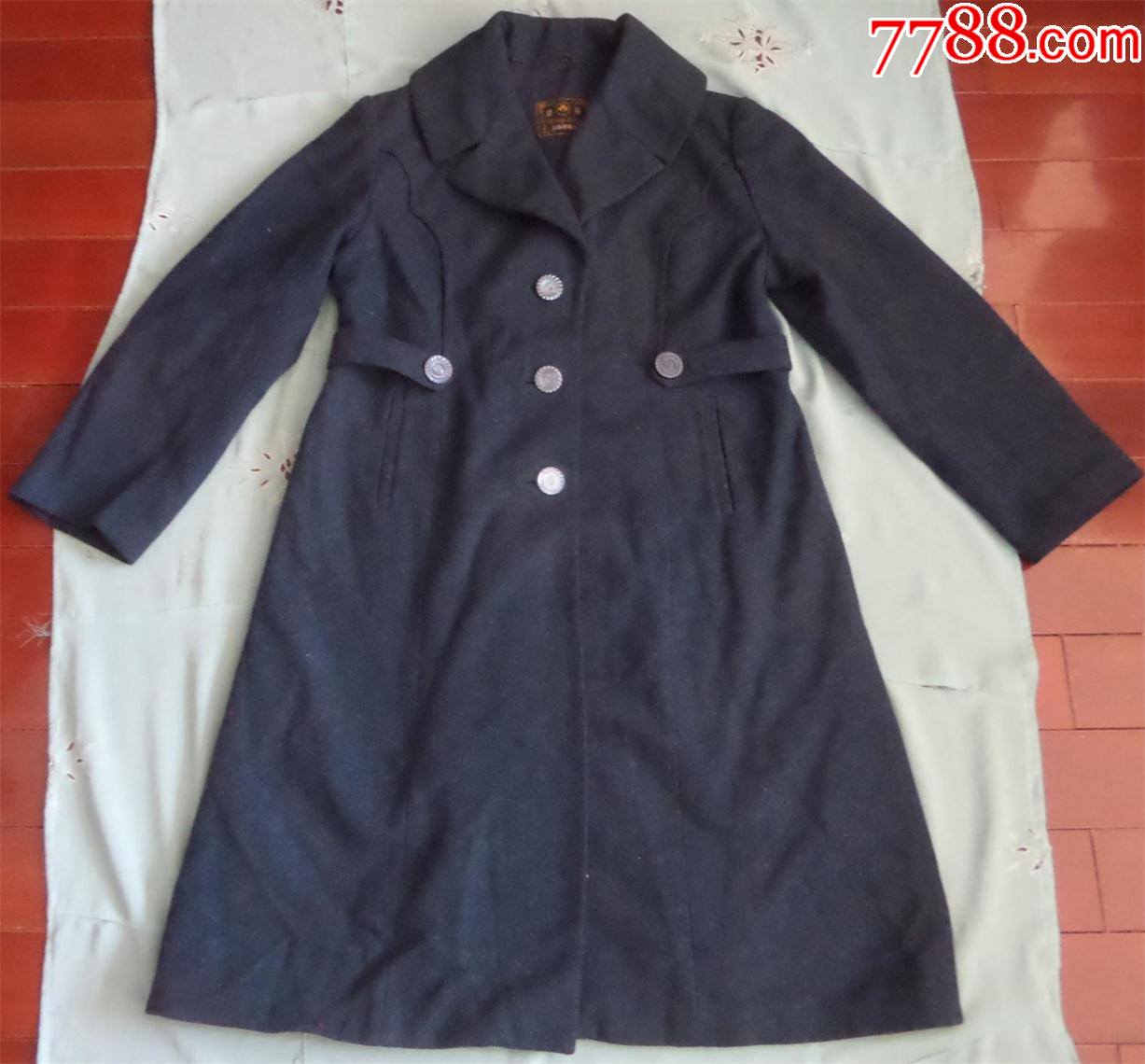 老呢子大衣780年代有机玻璃扣女式呢子大衣响铃牌道具服装1715