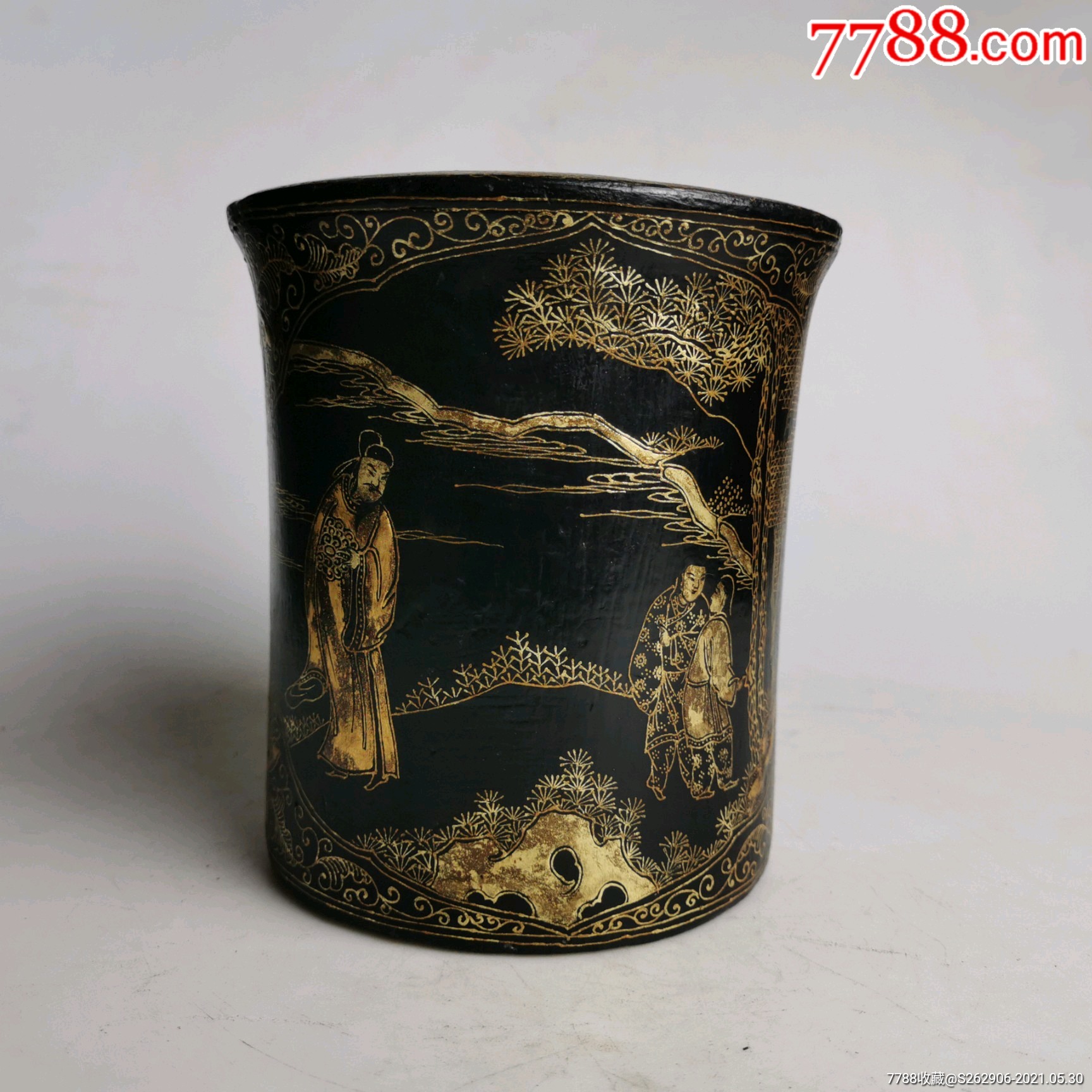 清代大漆描金人物故事漆器笔筒