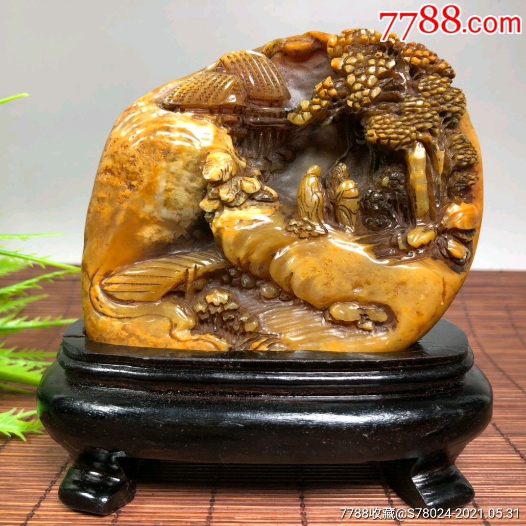 篆刻家落款甲辰年江介寿山石田黄石雕刻深山访友印章摆件原石原皮