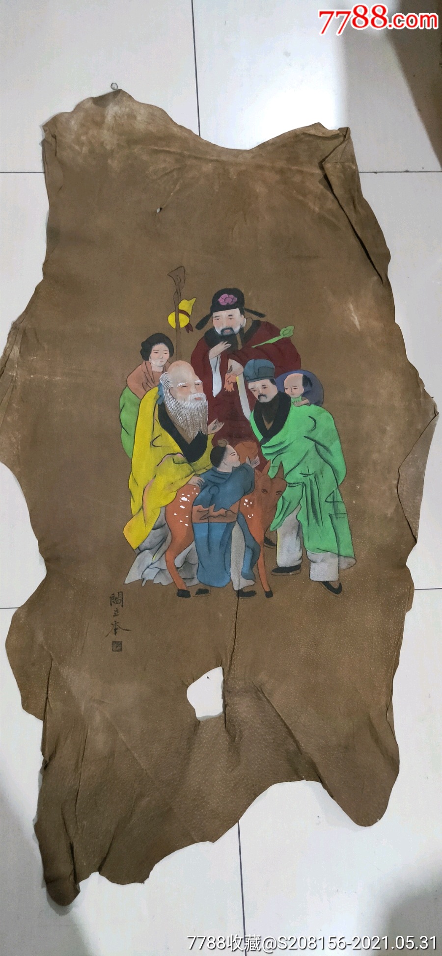 手绘牛皮画字画八仙过海