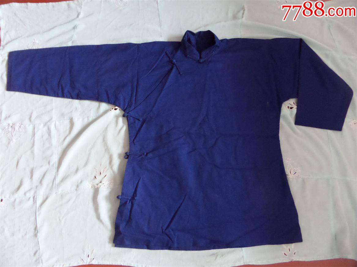 老大襟衣服670年代蓝色平纹棉布大襟衣服1954有里子