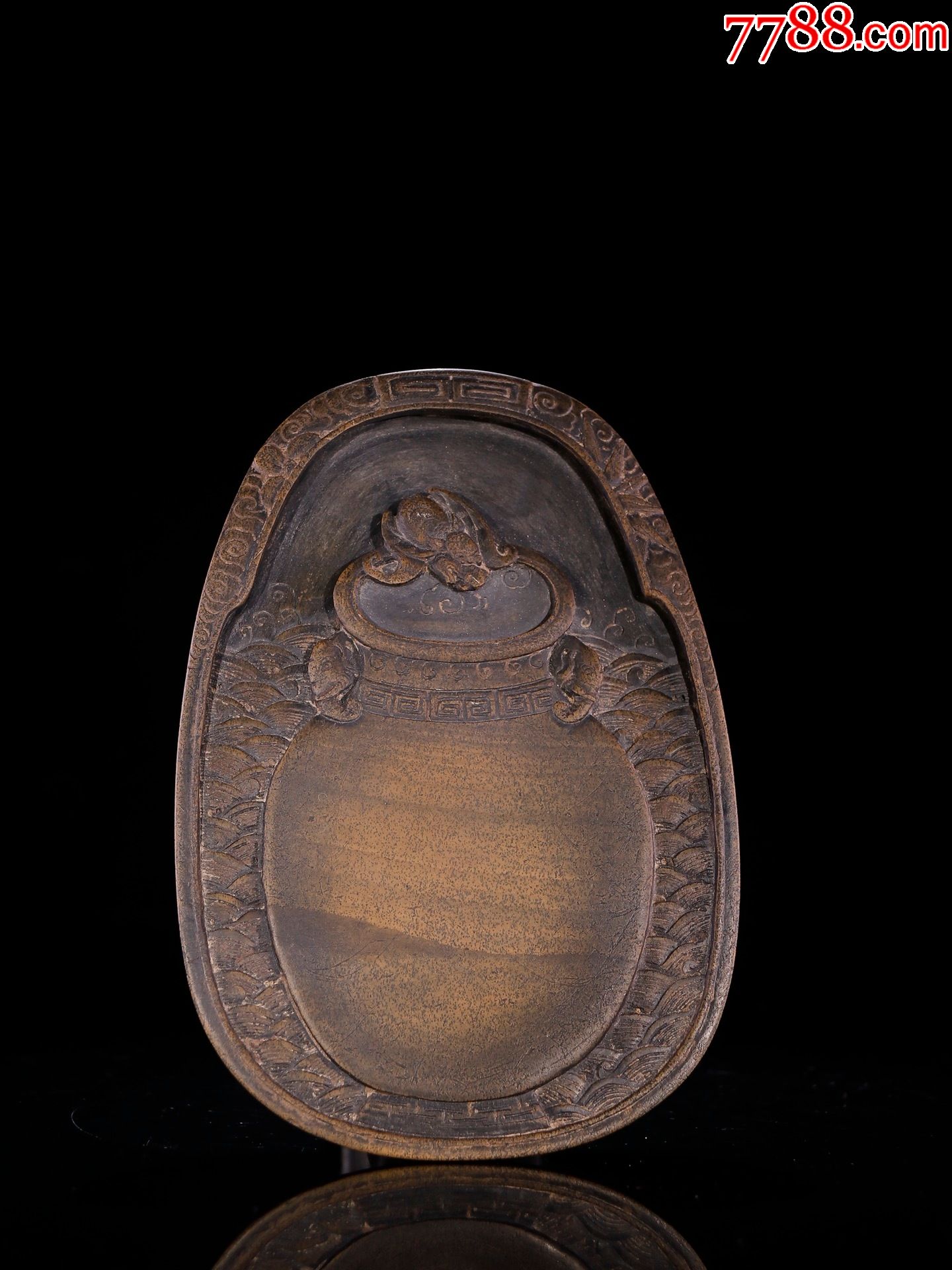 歙砚黄鱼籽石四海升平文房歙砚