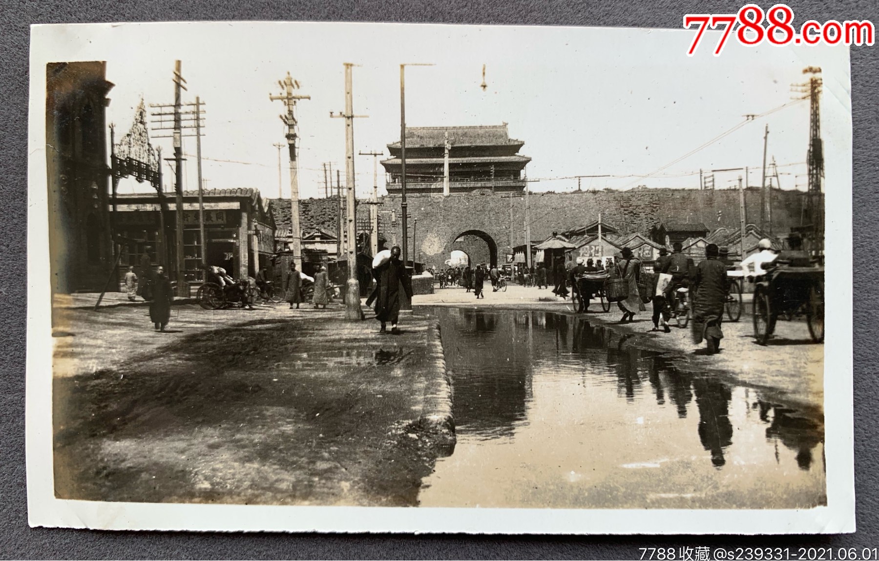 三四十年代北京哈德門大街街景泛銀老照片一枚