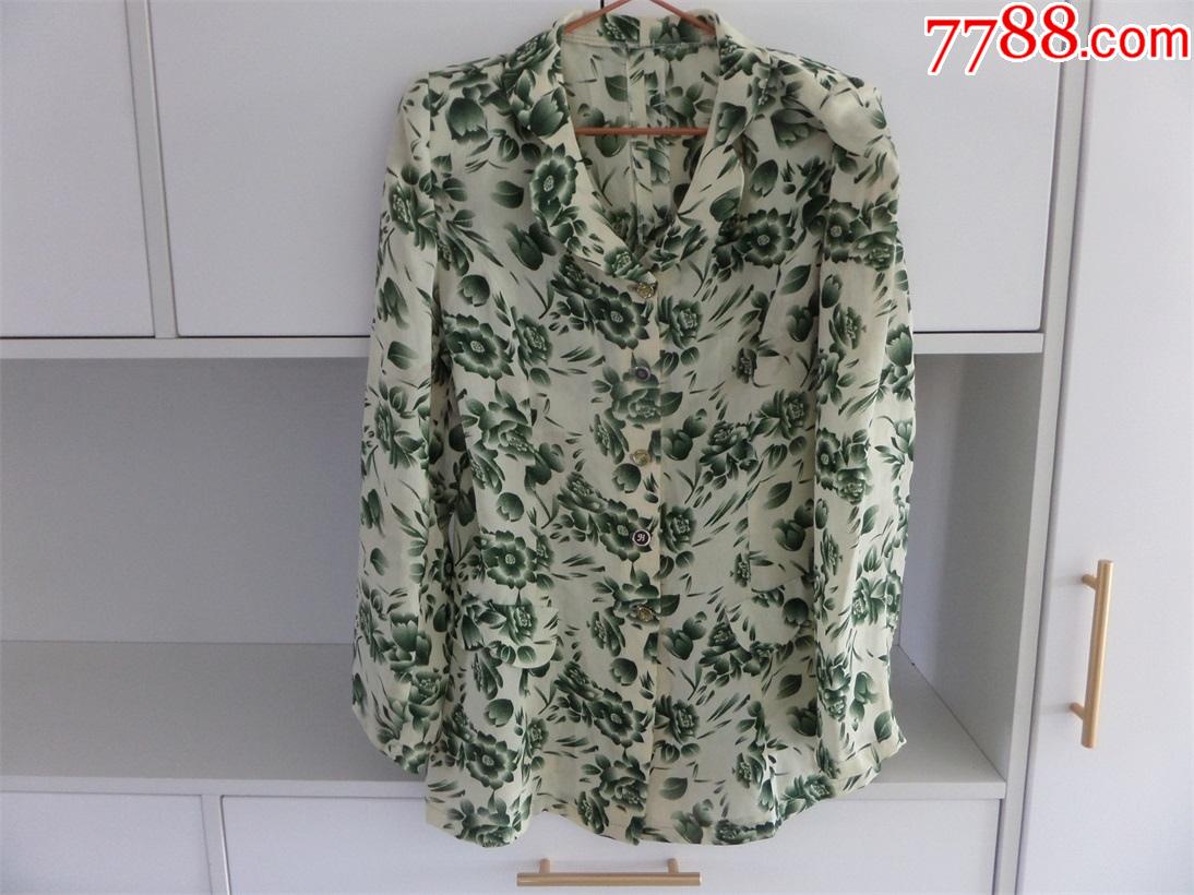 老服装收藏7.80年代花朵图案沙料衬衣(6021)
