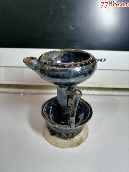 晚清民国磁州窑黑釉油灯2