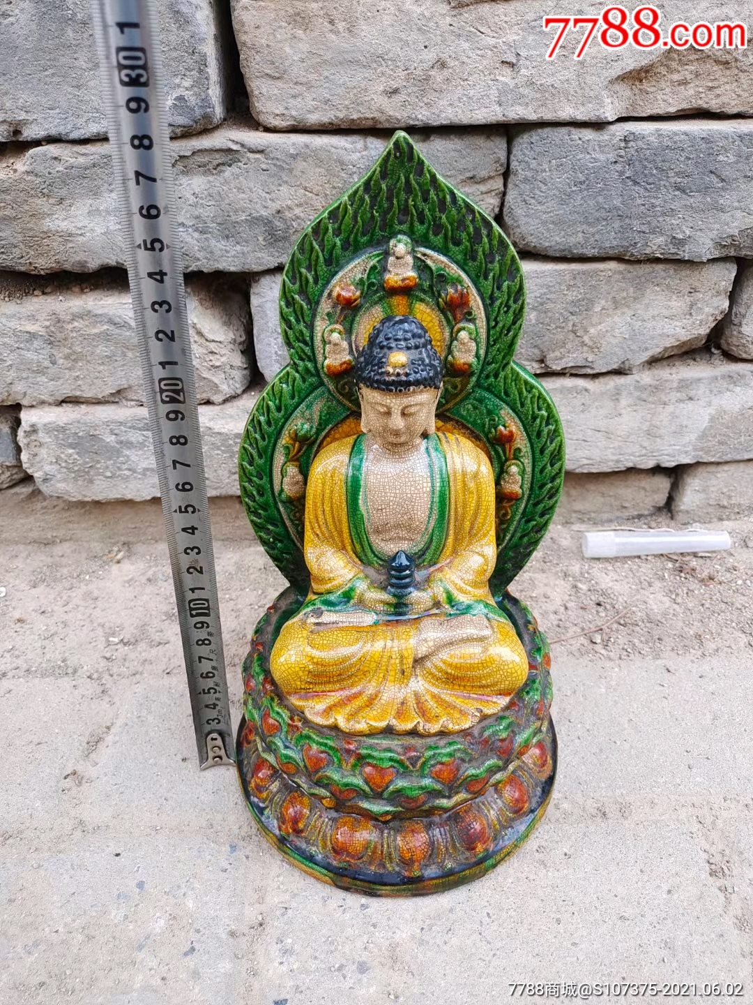 三彩老佛像开脸好包浆自然完整_彩绘瓷/彩瓷_第1张_7788瓷器