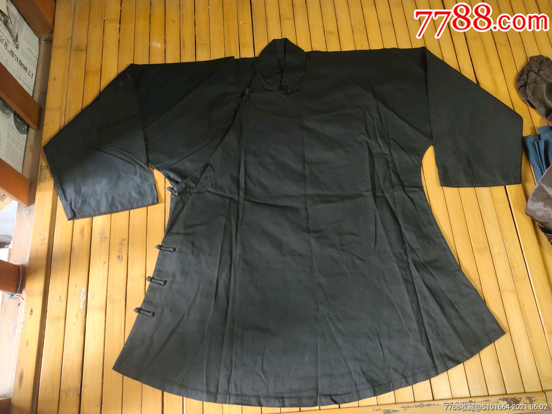 全新民国手工黑色棉布大襟马褂