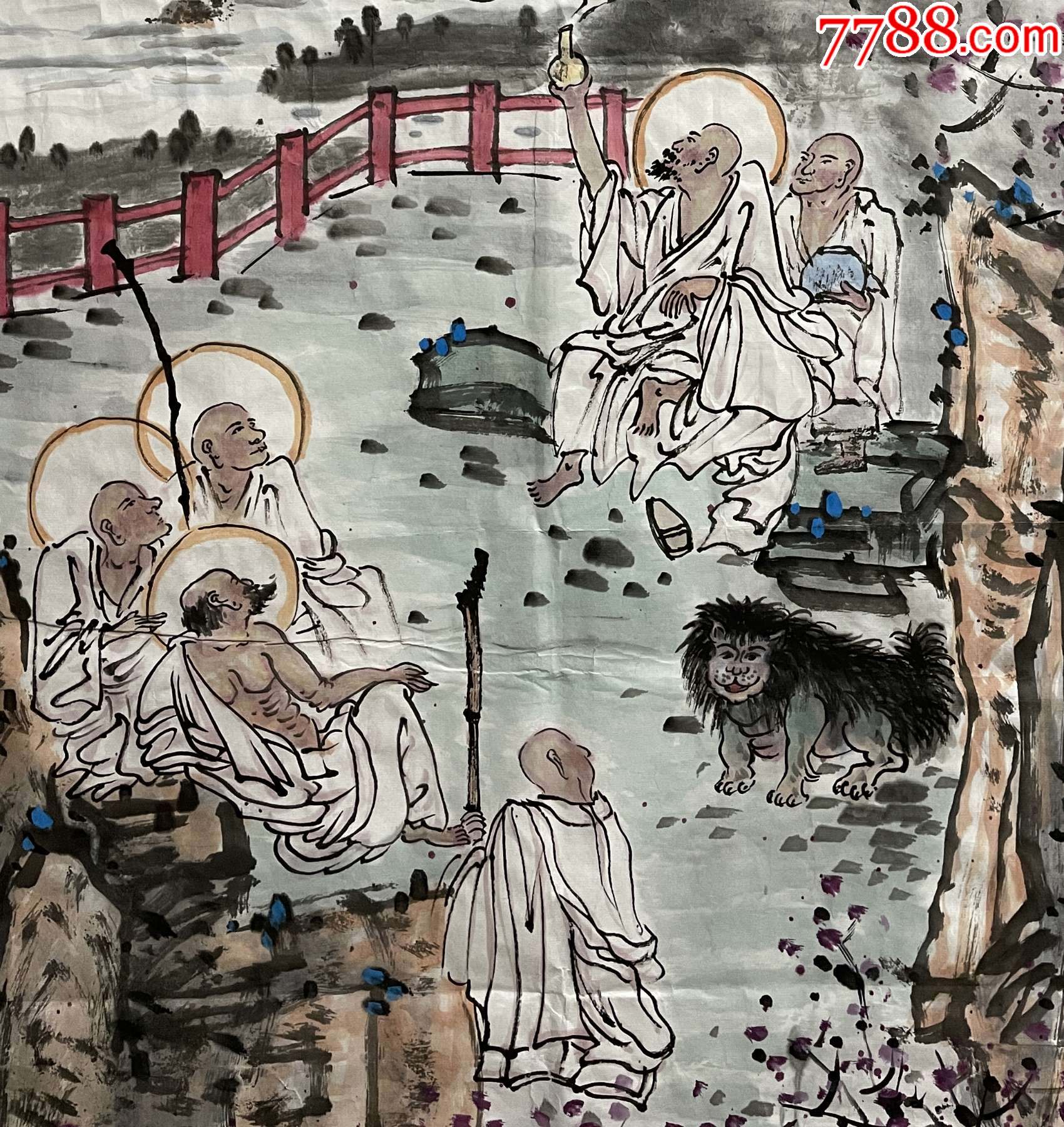 终身保真王安定河南省美术家协会会员四尺山水画佛禅意罗汉和尚观音9