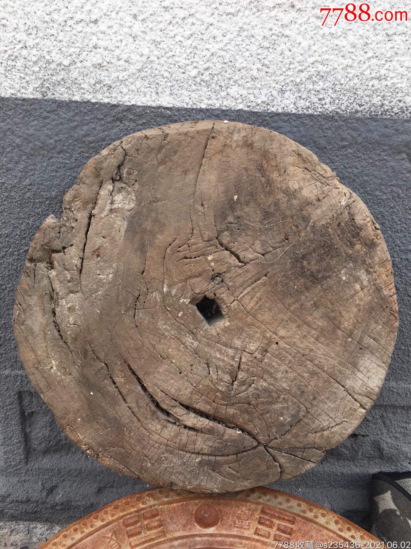 原生态独木圆形大茶台百年风化巨变沧桑柿子木事事如意清洗后更漂亮