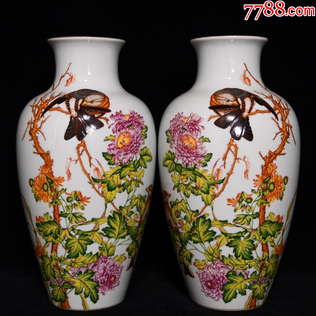 郎世宁作珐琅彩花鸟纹瓶高32直径16工艺品