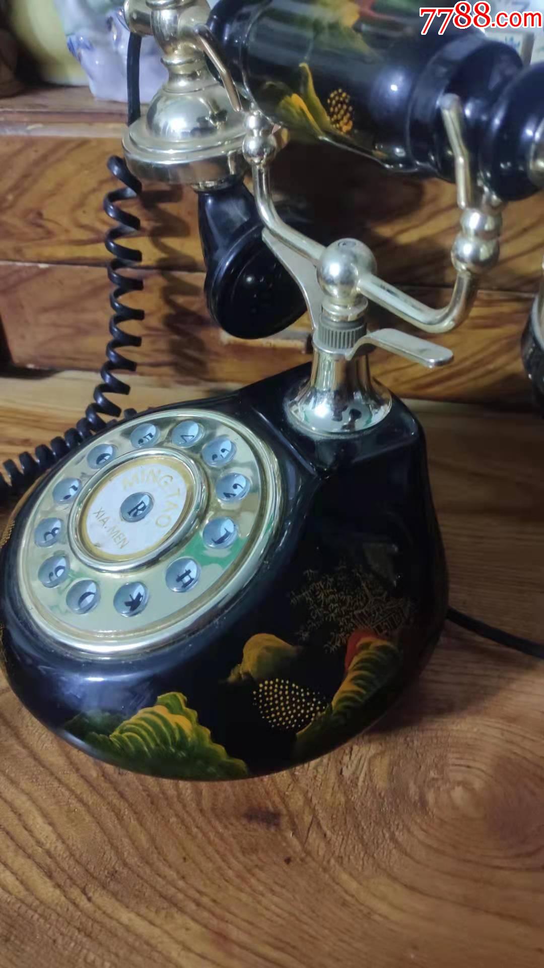 上世纪90年代手绘漆器山水书画老电话台式老电话机民俗老物品.