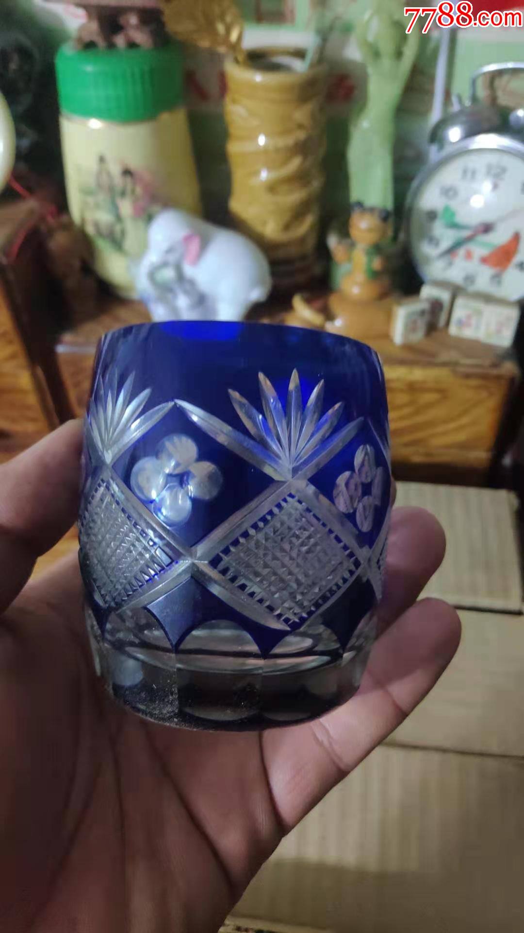 上世纪70-80年代玻璃制剃花老式玻璃杯一套6只合售民俗老物品.