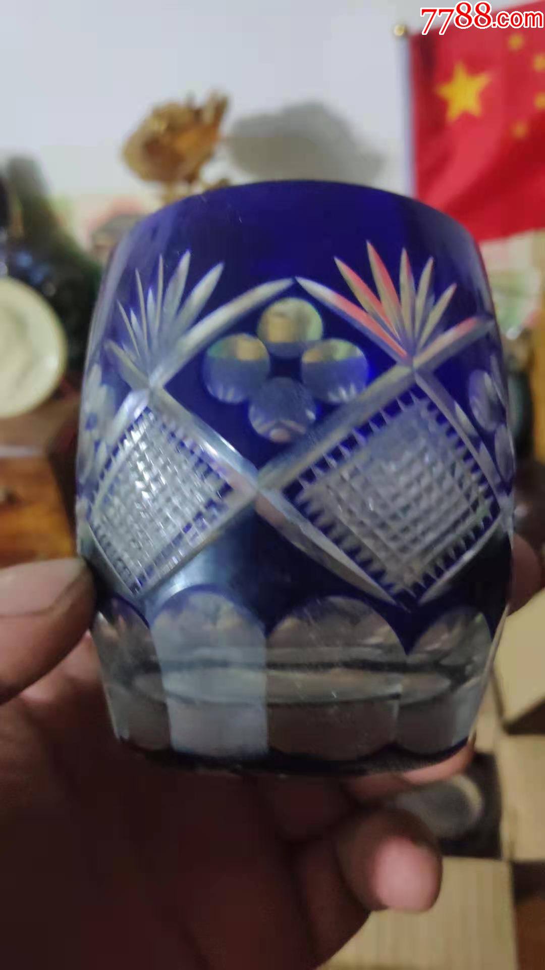 上世纪70-80年代玻璃制剃花老式玻璃杯一套6只合售民俗老物品.