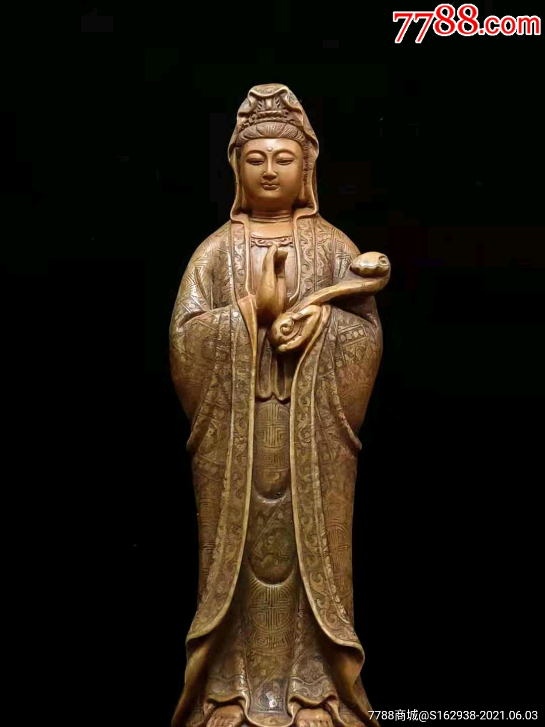 如意观音寿山老岭石开脸端庄慈祥,手持如意雕工精美漂亮……待结缘