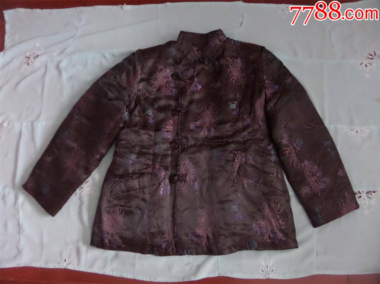 老棉袄780年代女式半偏襟盘扣缎面棉袄道具服装604