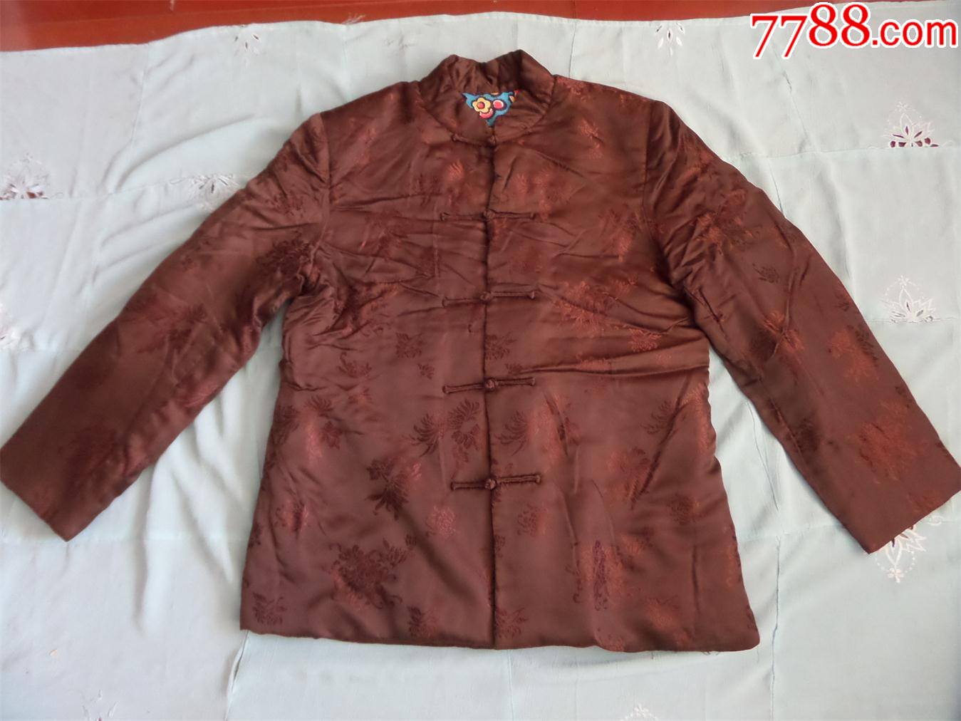 老棉袄780年代缎面男式一字盘扣咖啡色棉袄新的804