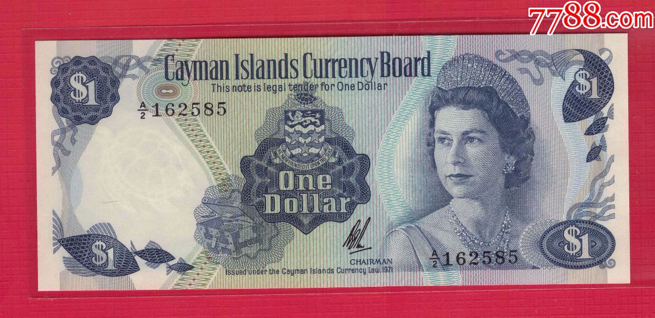 开曼群岛1971年1元实物图unc
