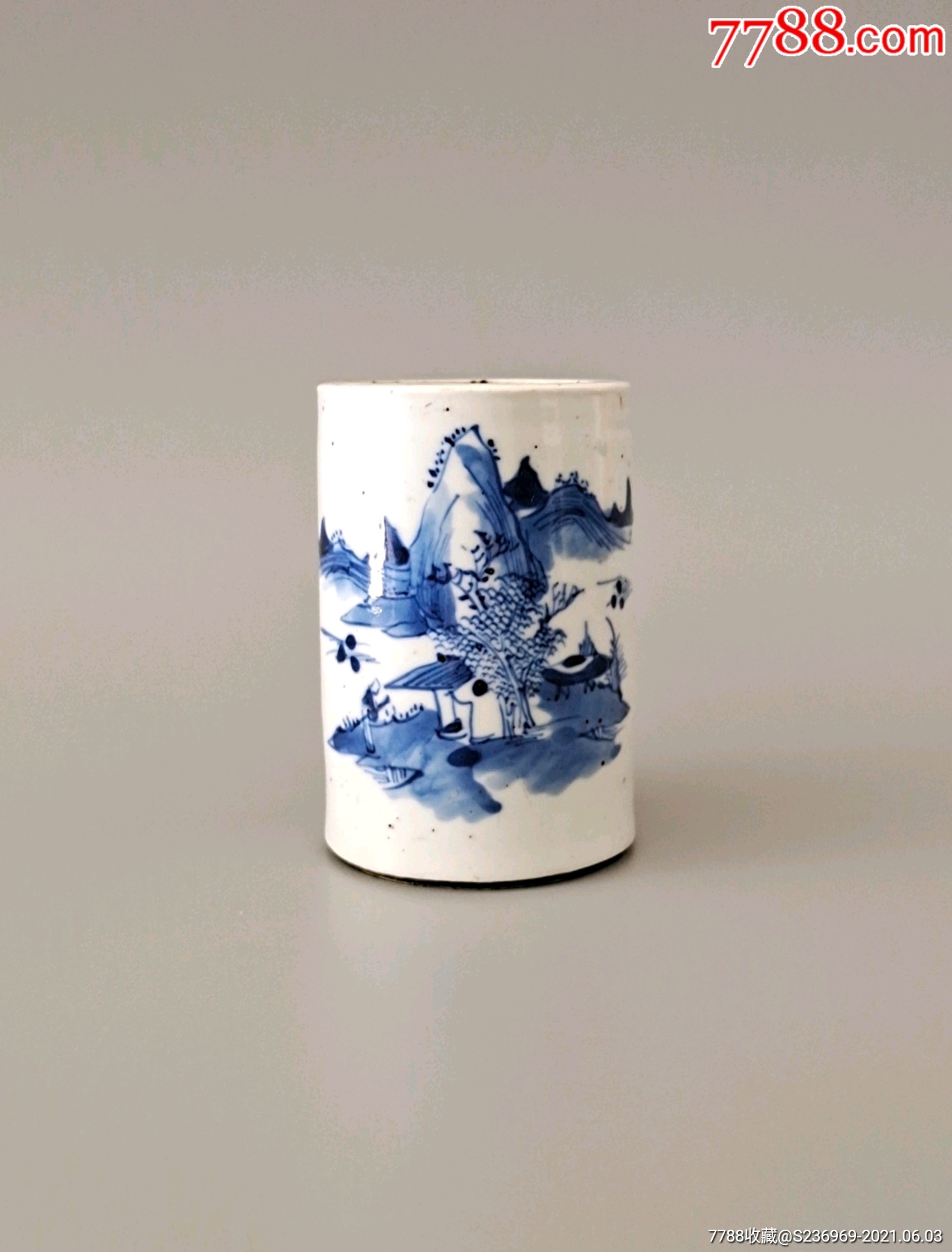 欢迎扫货清中期青花人物笔筒口径77cm高120cm全品包老