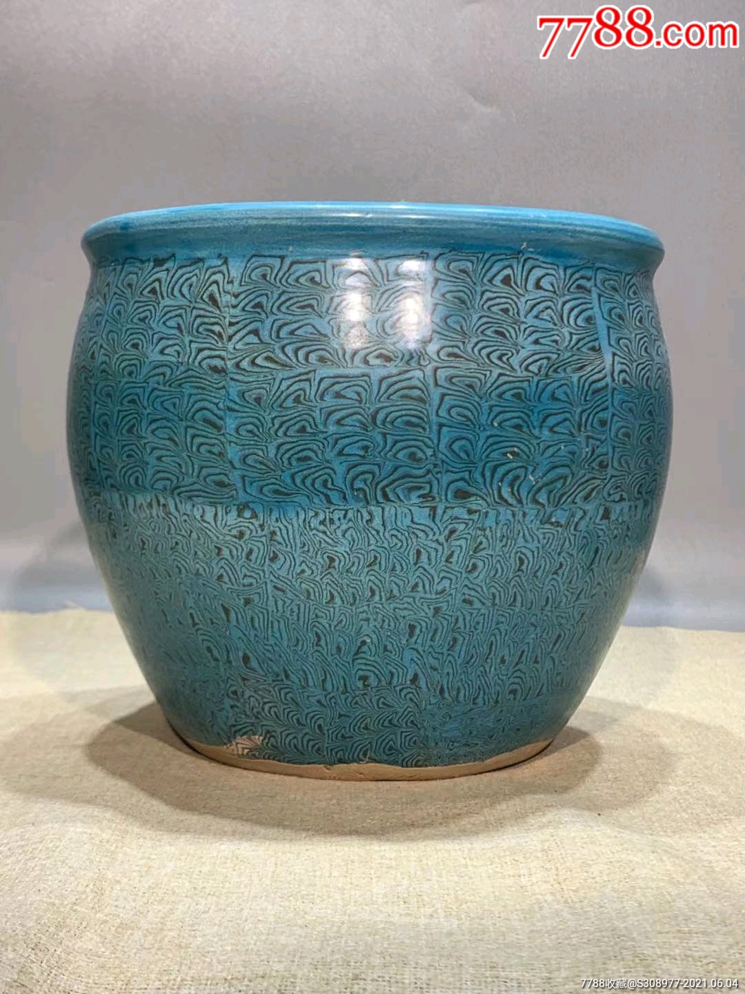 元代绞胎孔雀蓝羽毛纹笔洗_花釉/窑变瓷_第6张_7788书籍