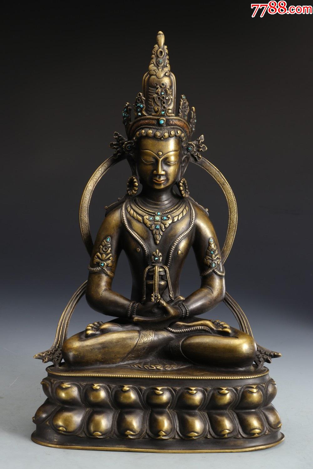 铜嵌松石长寿佛坐像-价格:43000元-se80632770-铜像/铜佛像-零售-7788