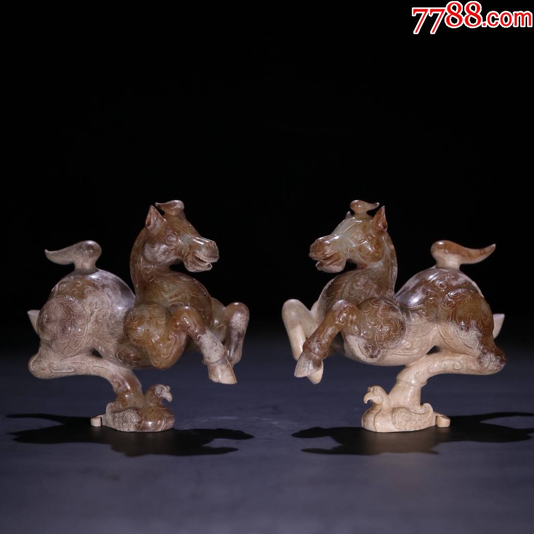 高古玉玉"马踏飞燕"摆件一对-其他玉石/玉器-7788商城__七七八八商品