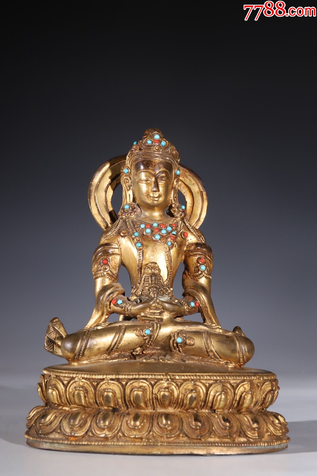 藏传铜鎏金观音造像-佛像/造像-7788收藏