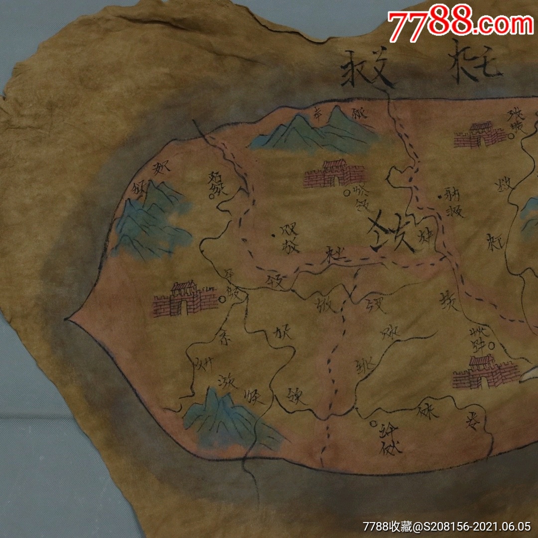 手工羊皮画地图长103cm宽63cm