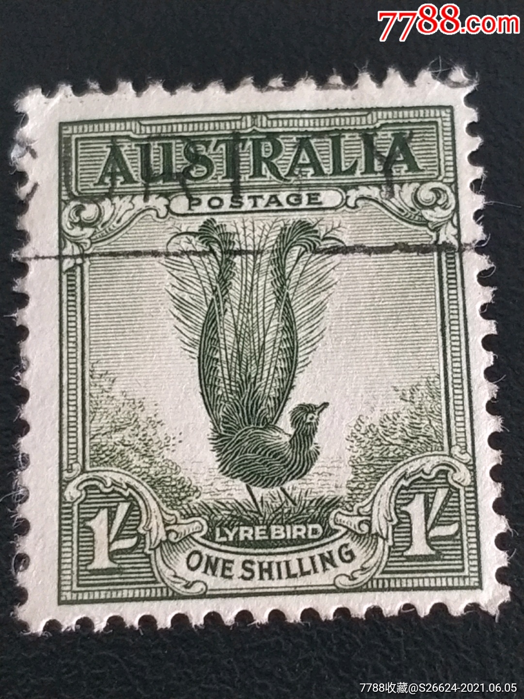 1932年澳大利亚利里波德孔雀开屏雕刻版邮票1枚销