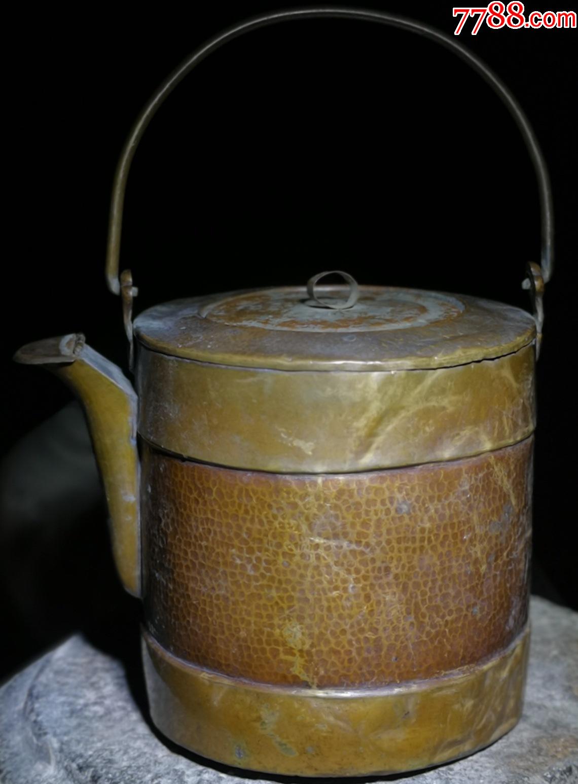 清代老铜器黄铜提茶壶-酒壶·上进款-15cm.手工-铜壶/铜瓶-7788红宝书