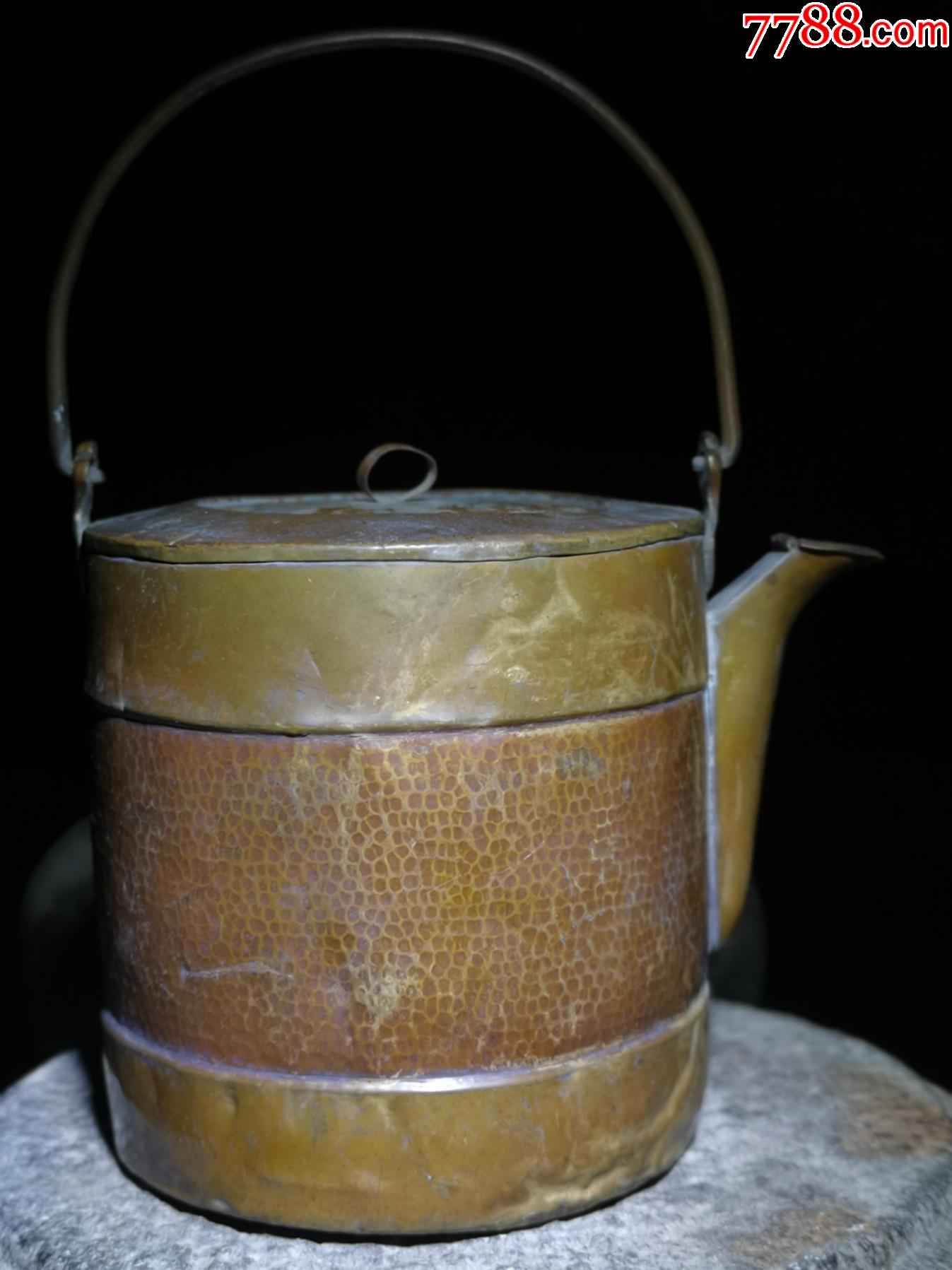 清代老铜器黄铜提茶壶酒壶上进款15cm手工