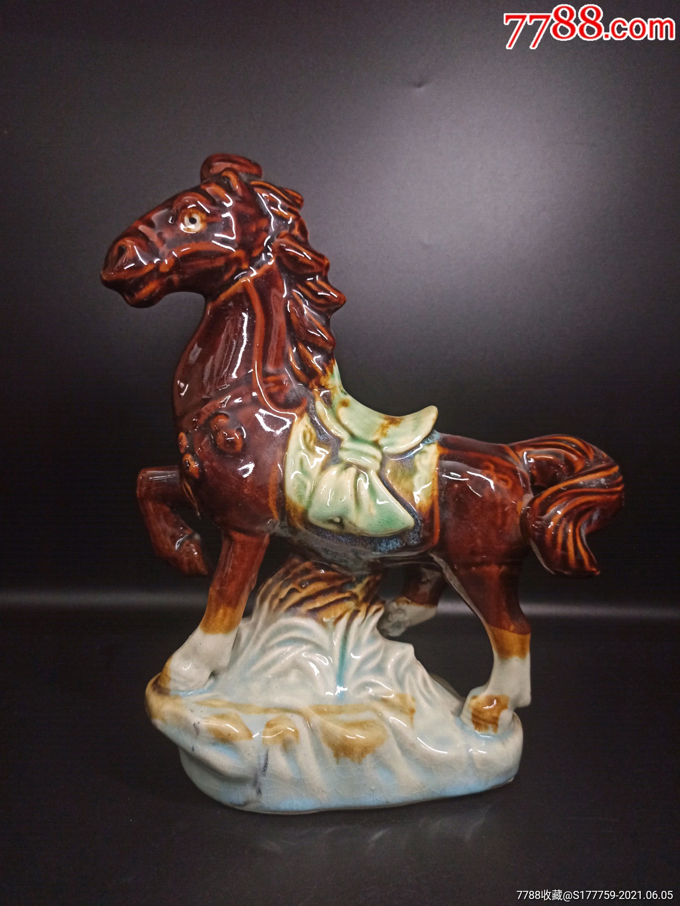 七十年代广东佛山石湾窑大号骏马文房励志摆件完整完美