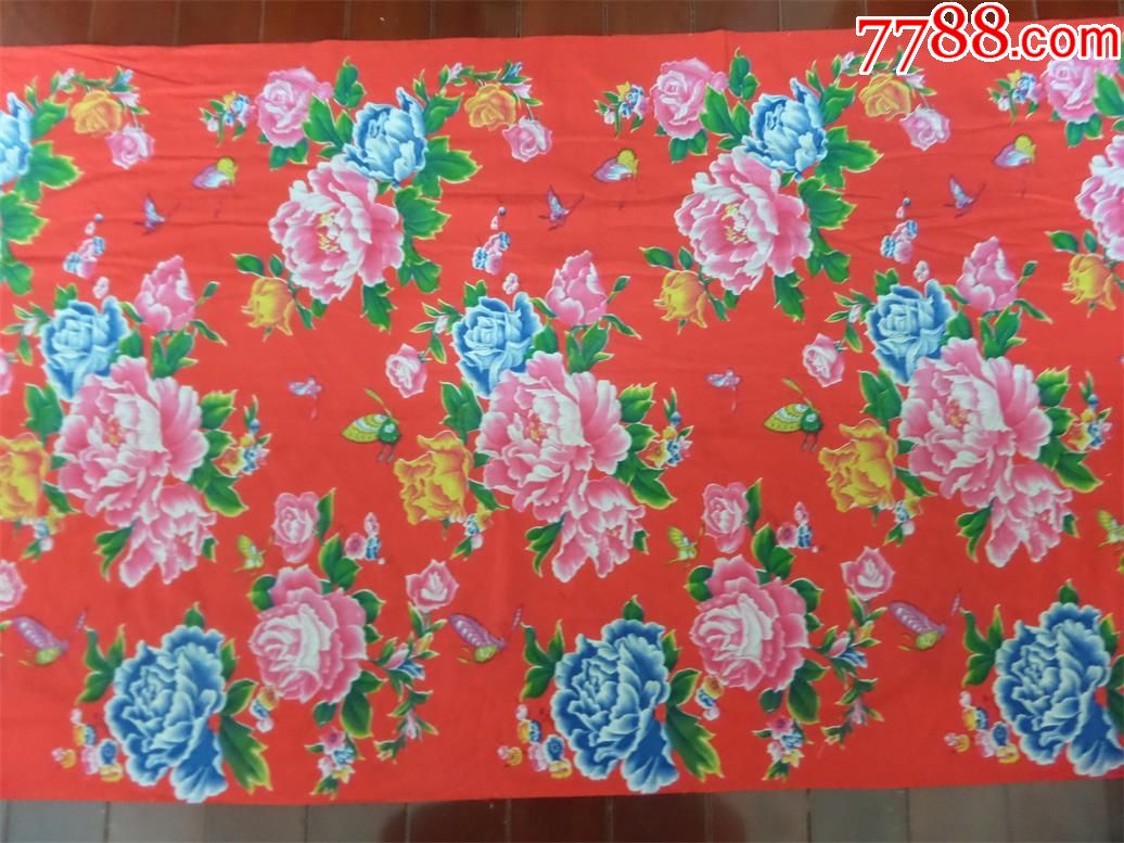 老被面收藏七八十年代纯棉斜纹东北大花布蝴蝶飞舞(227)_价格48元_第1