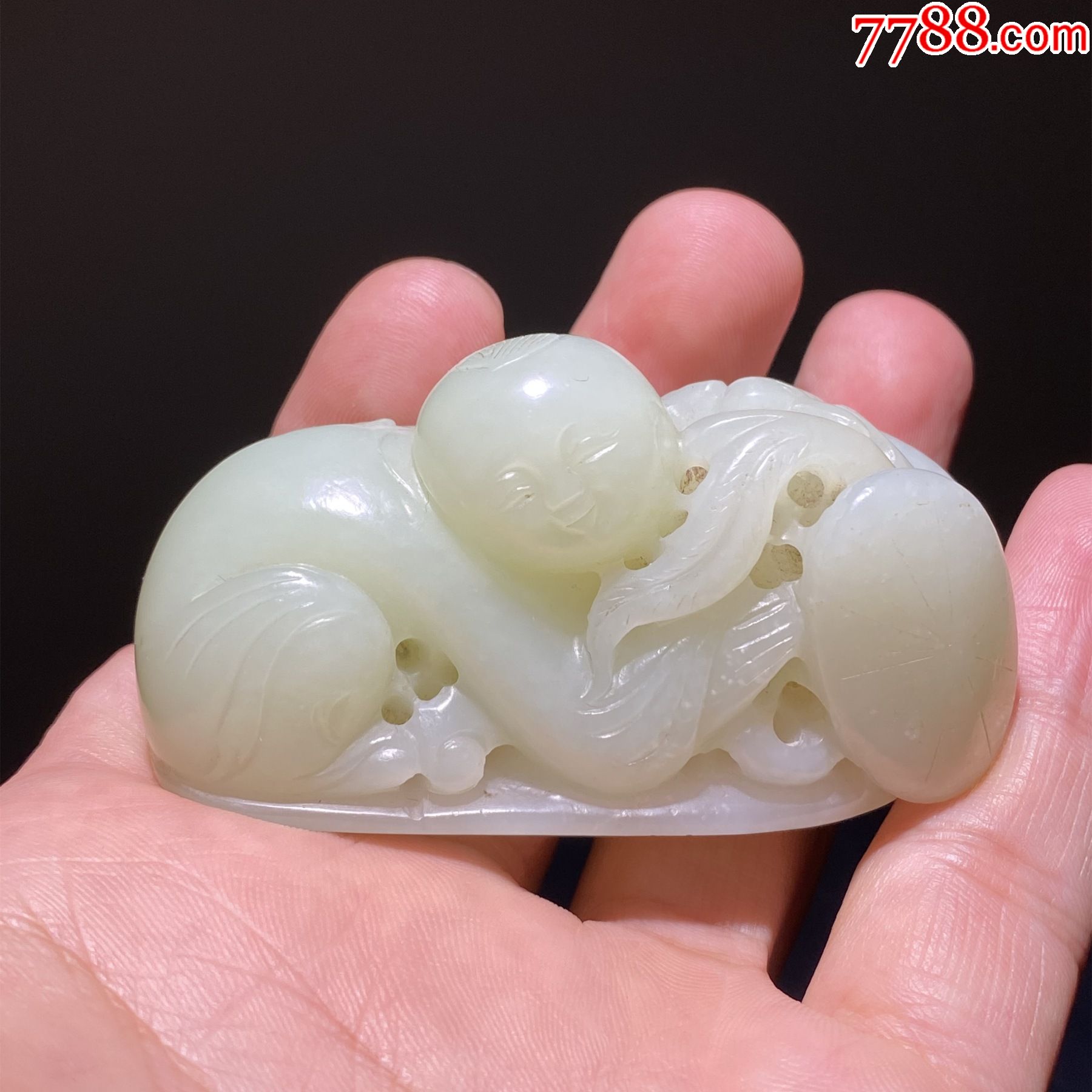 清和田玉雕连生贵子把玩件清代康熙雍正乾隆玉器