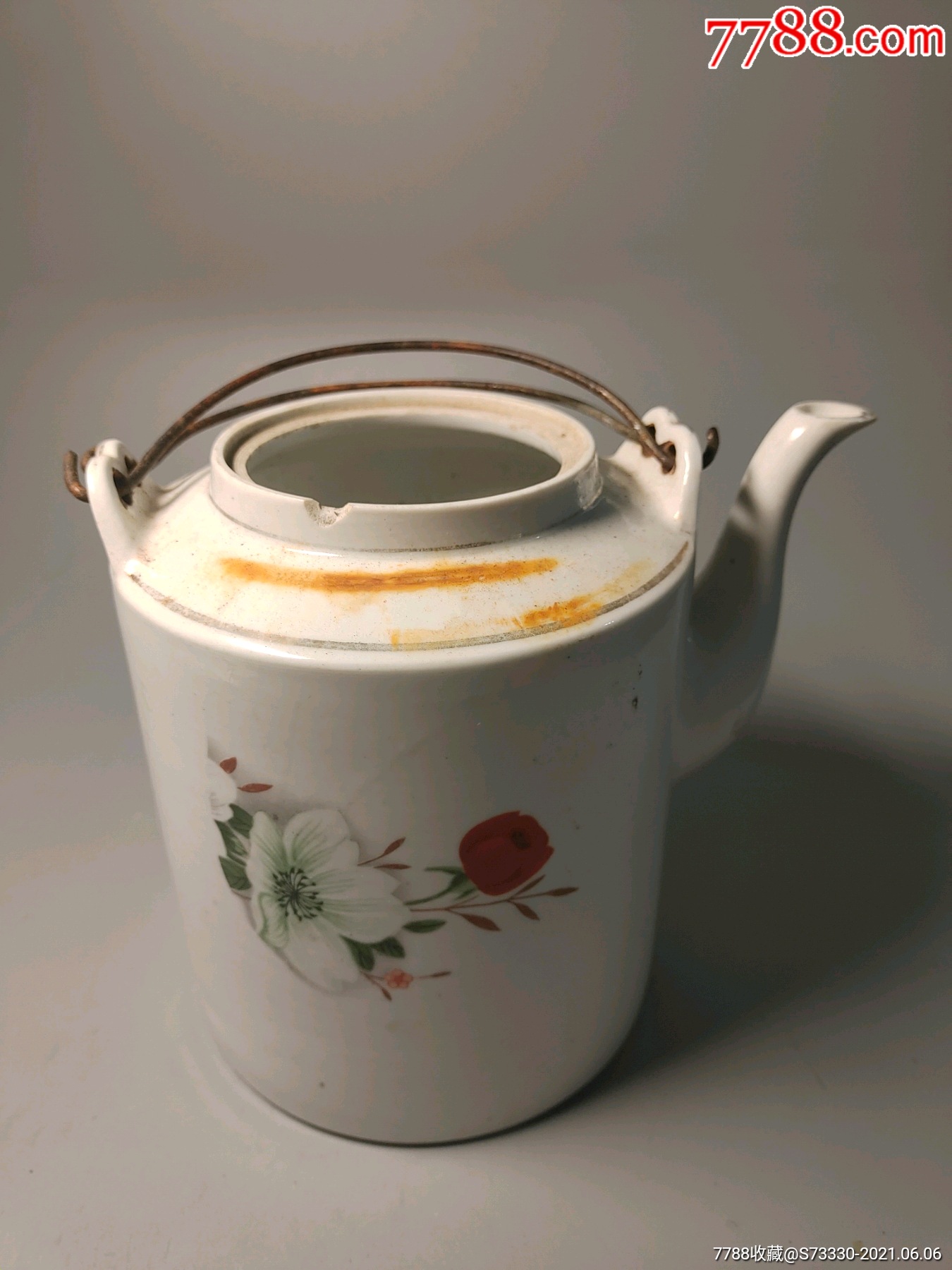 浙江绍兴瓷厂,提梁茶壶一把,无盖
