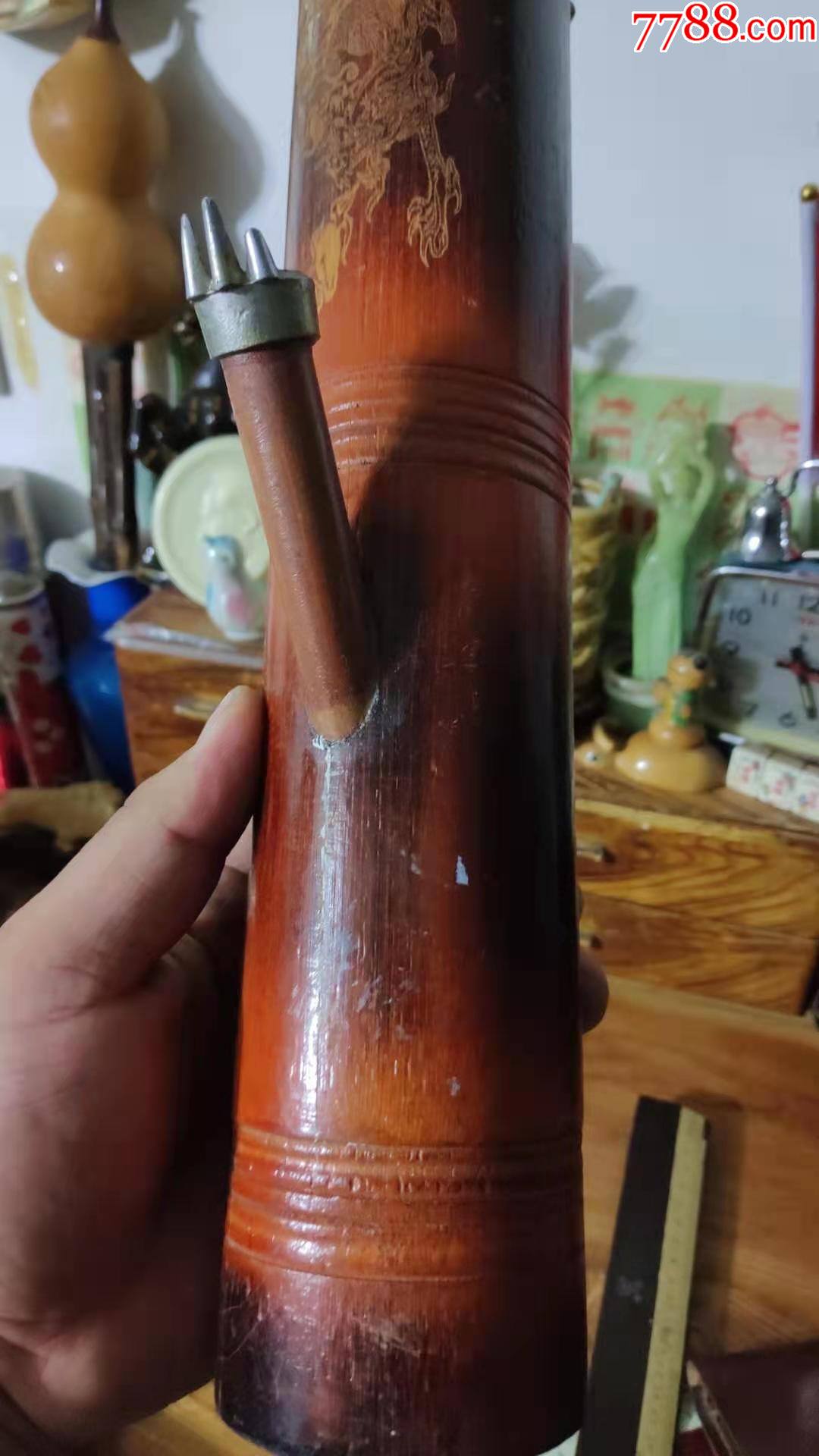 上世纪80-90年代云南十八怪竹筒烟铜摆件民俗怀旧老摆件.