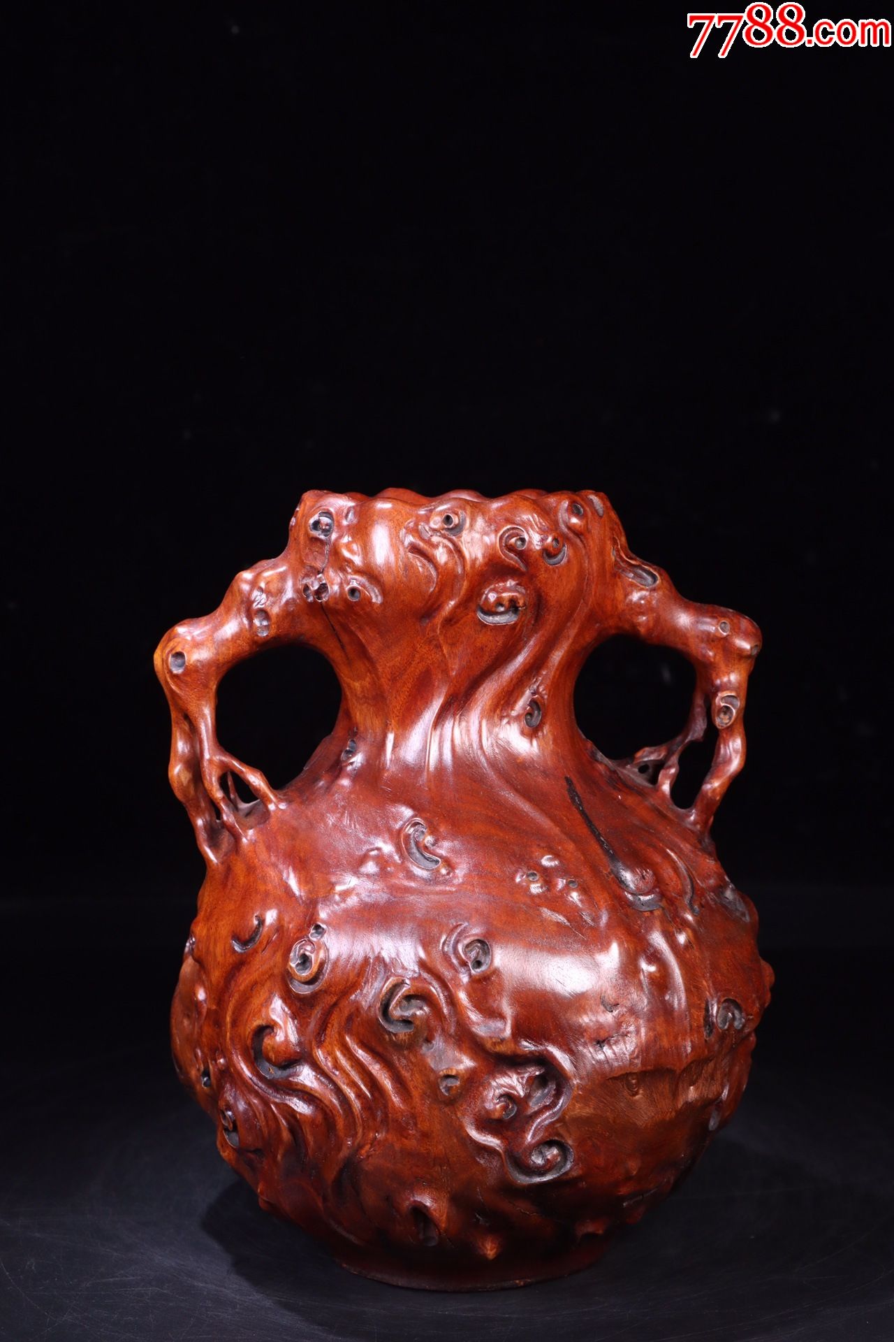 老樱木雕抱月瓶摆件