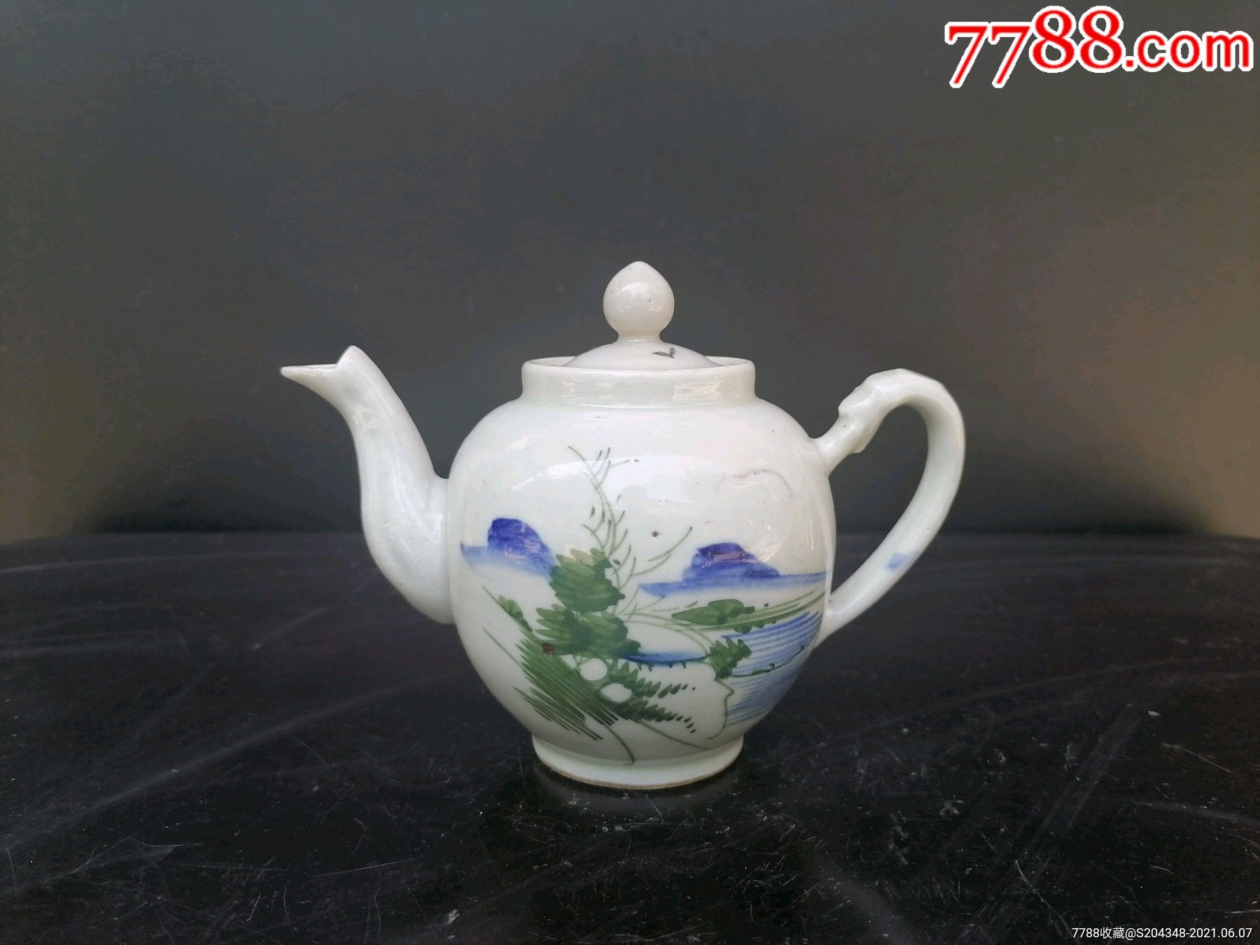 民国醴陵瓷釉下彩花卉纹饰精美小茶壶