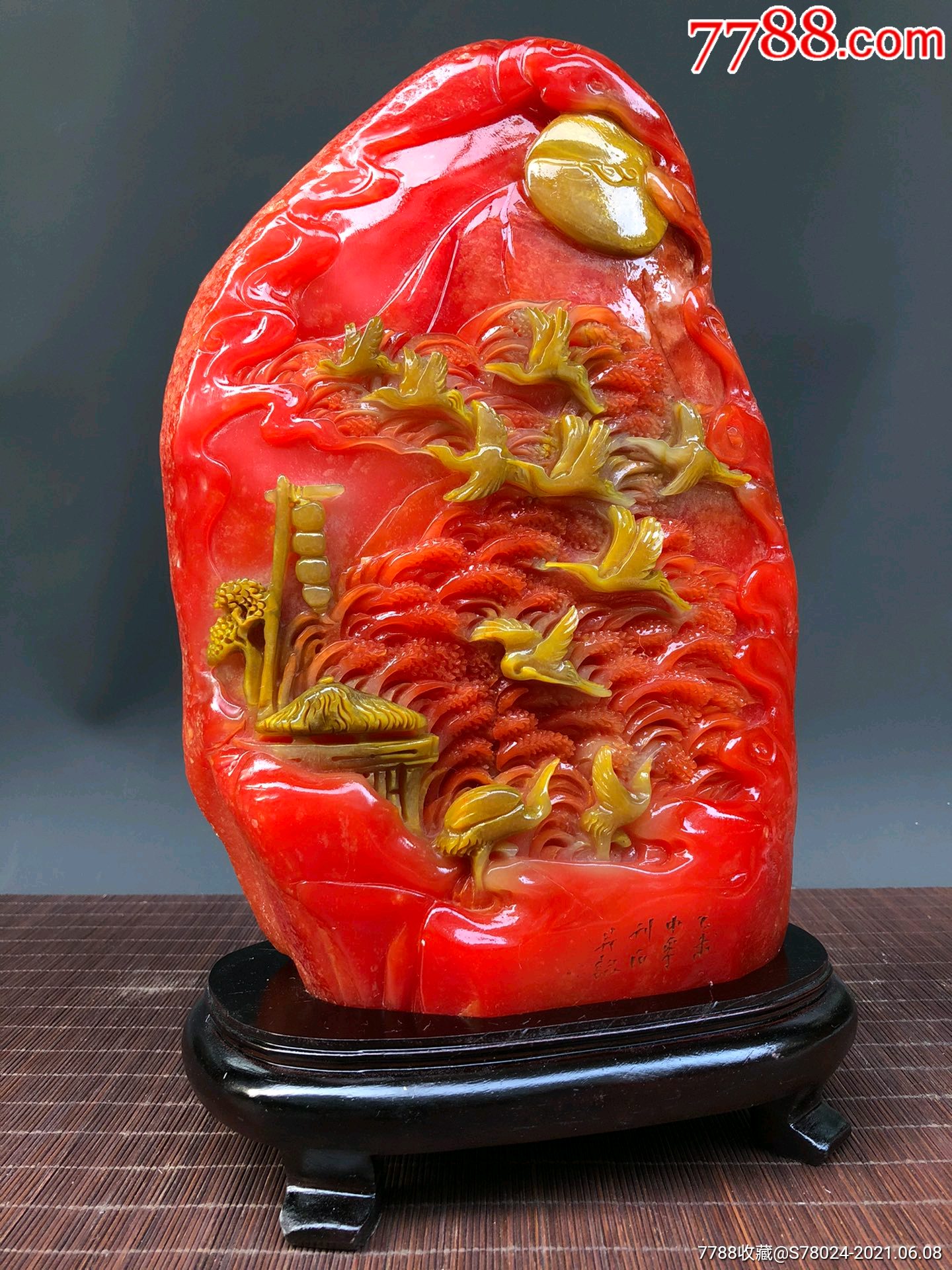 寿山石红田黄石纯手工雕刻稻花香玉玺随形书房闲章摆件