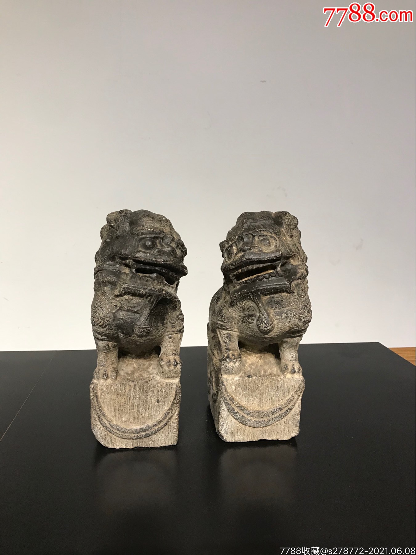 清代青石案头狮一对18