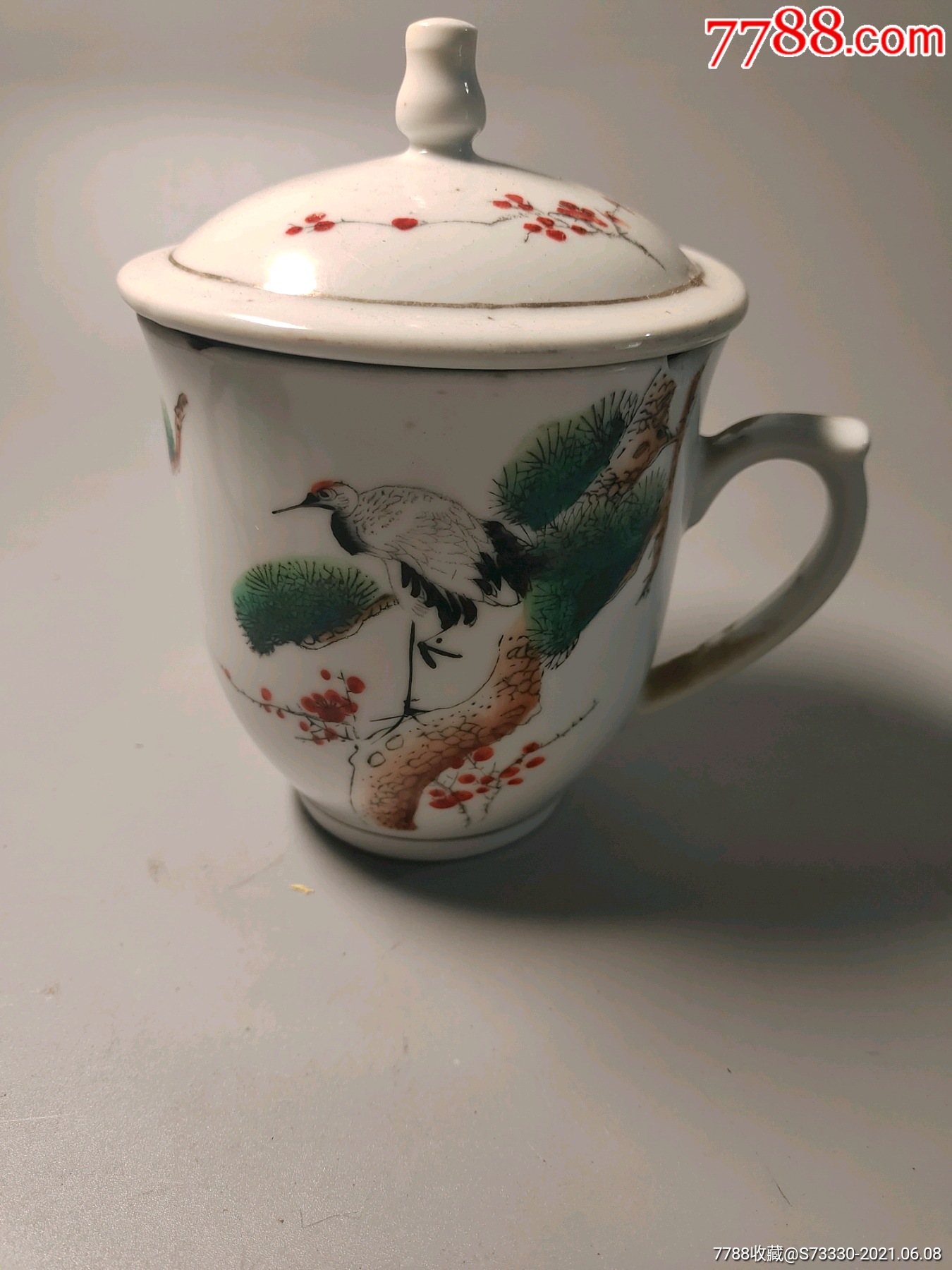 文革手绘松鹤延年大号茶杯一只磕